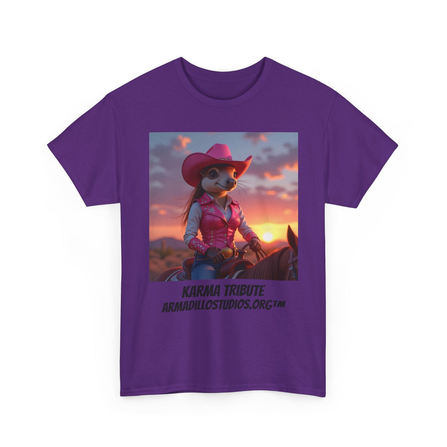"Karma the Armadillo | Tribute | at sunset Tee Shirt | Her Edition | Western Style / No background"