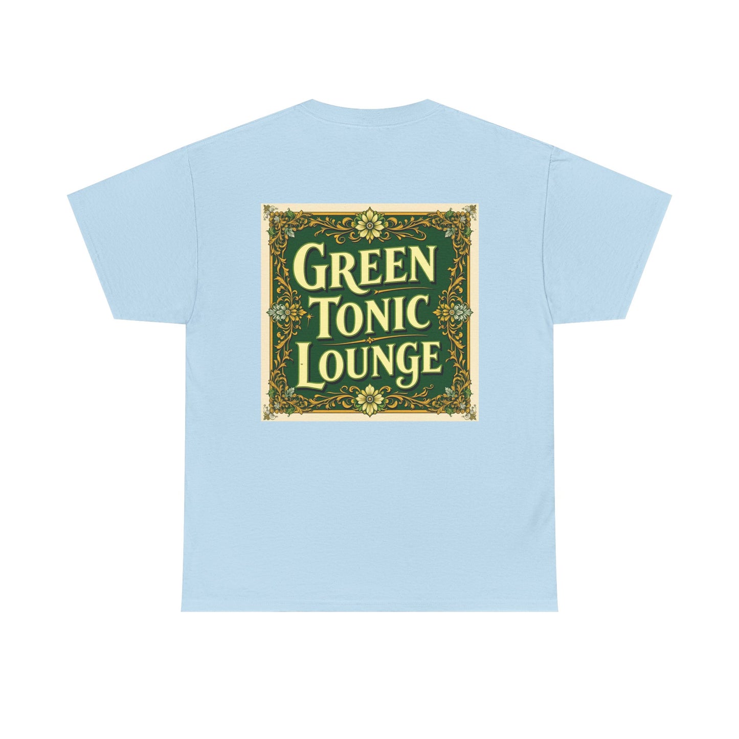 Green Tonic Lounge Tee | GTL Lettering & Art Deco Floral | Back of Shirt Graphic Design