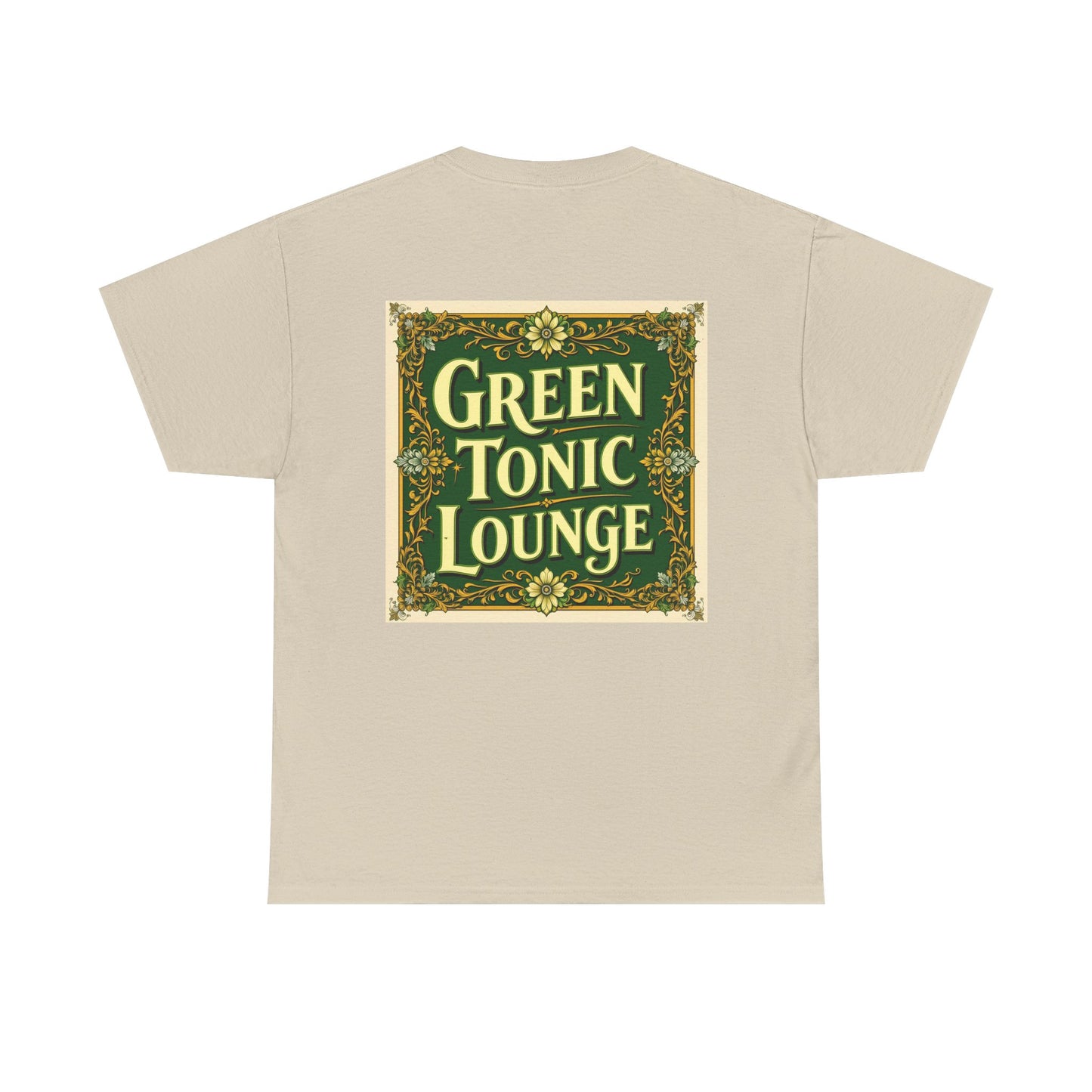 Green Tonic Lounge Tee | GTL Lettering & Art Deco Floral | Back of Shirt Graphic Design