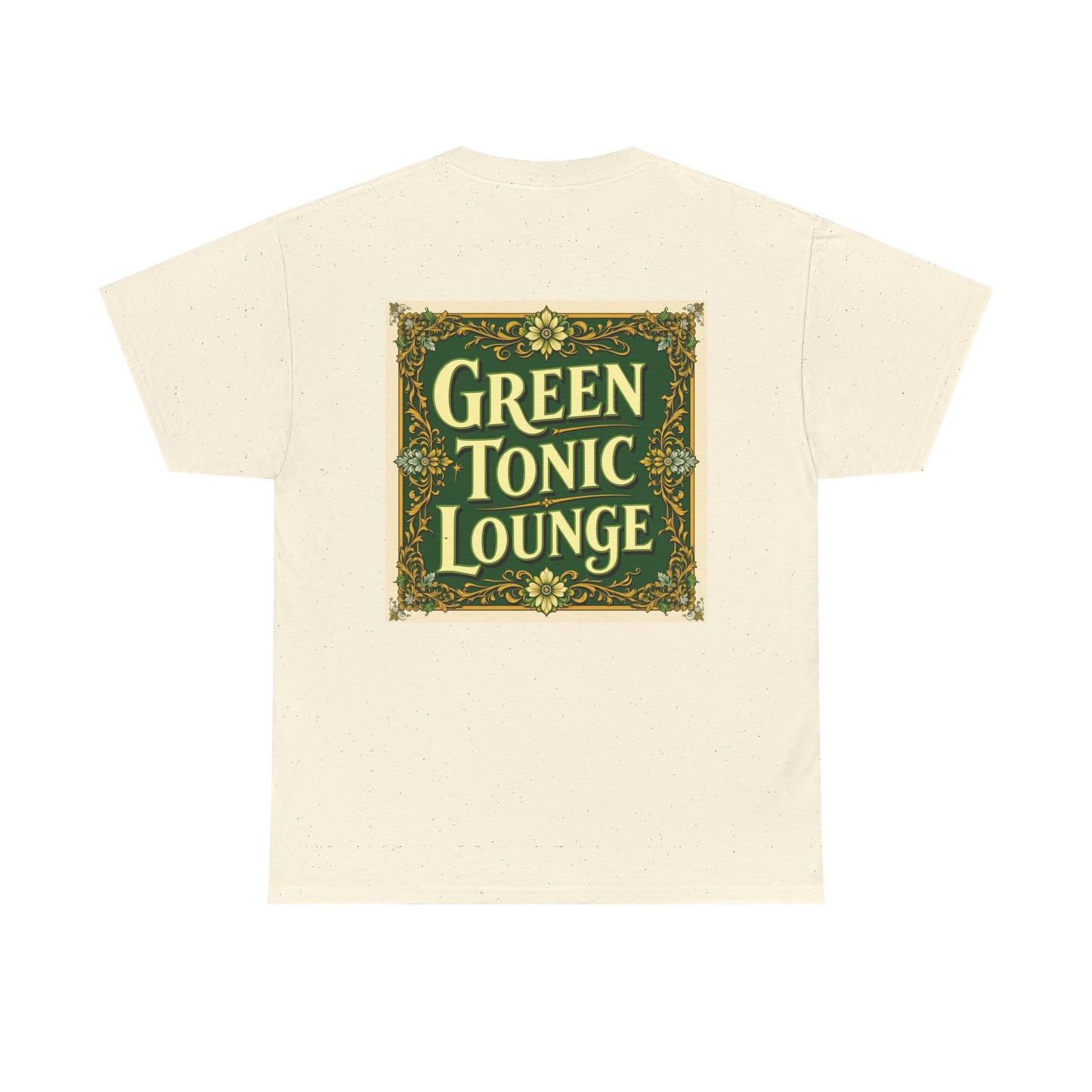 Green Tonic Lounge Tee | GTL Lettering & Art Deco Floral | Back of Shirt Graphic Design