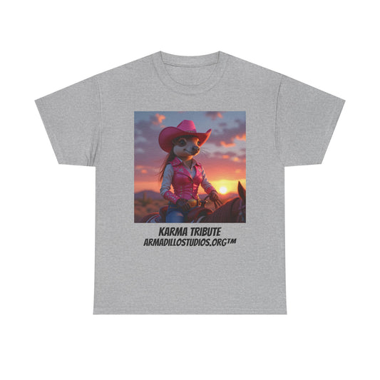 "Karma the Armadillo | Tribute | at sunset Tee Shirt | Her Edition | Western Style / No background"