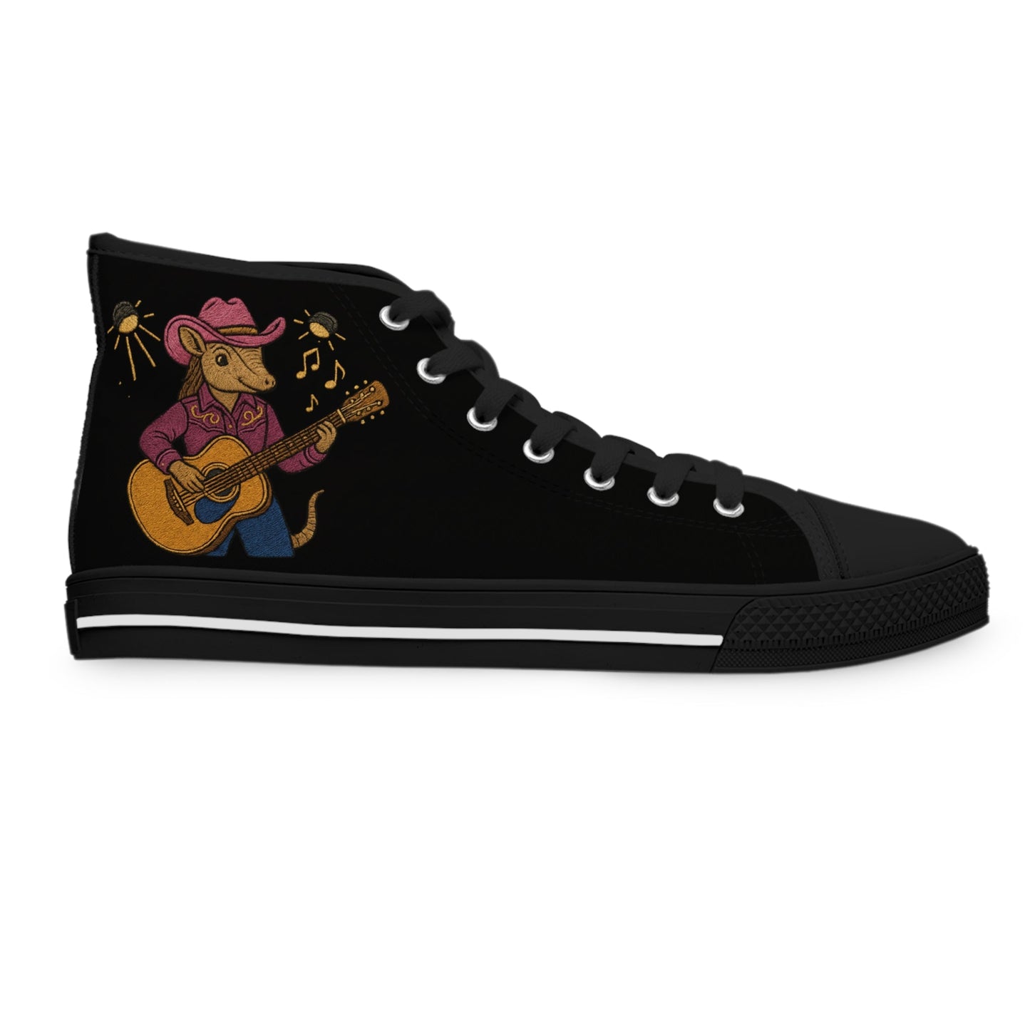 Karma the Armadillo | High Top Sneakers | Custom Embroidered Women's Footwear | Armadillostudios | Character Collection