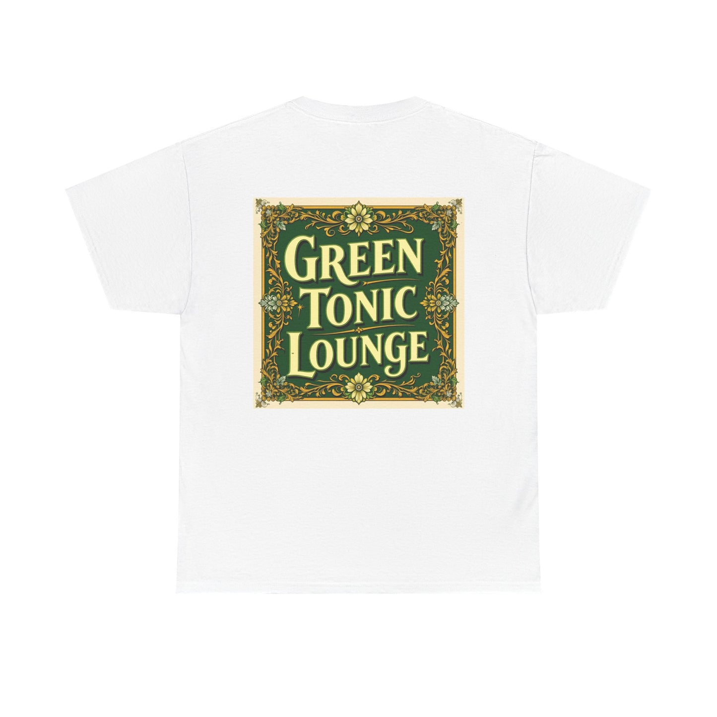 Green Tonic Lounge Tee | GTL Lettering & Art Deco Floral | Back of Shirt Graphic Design