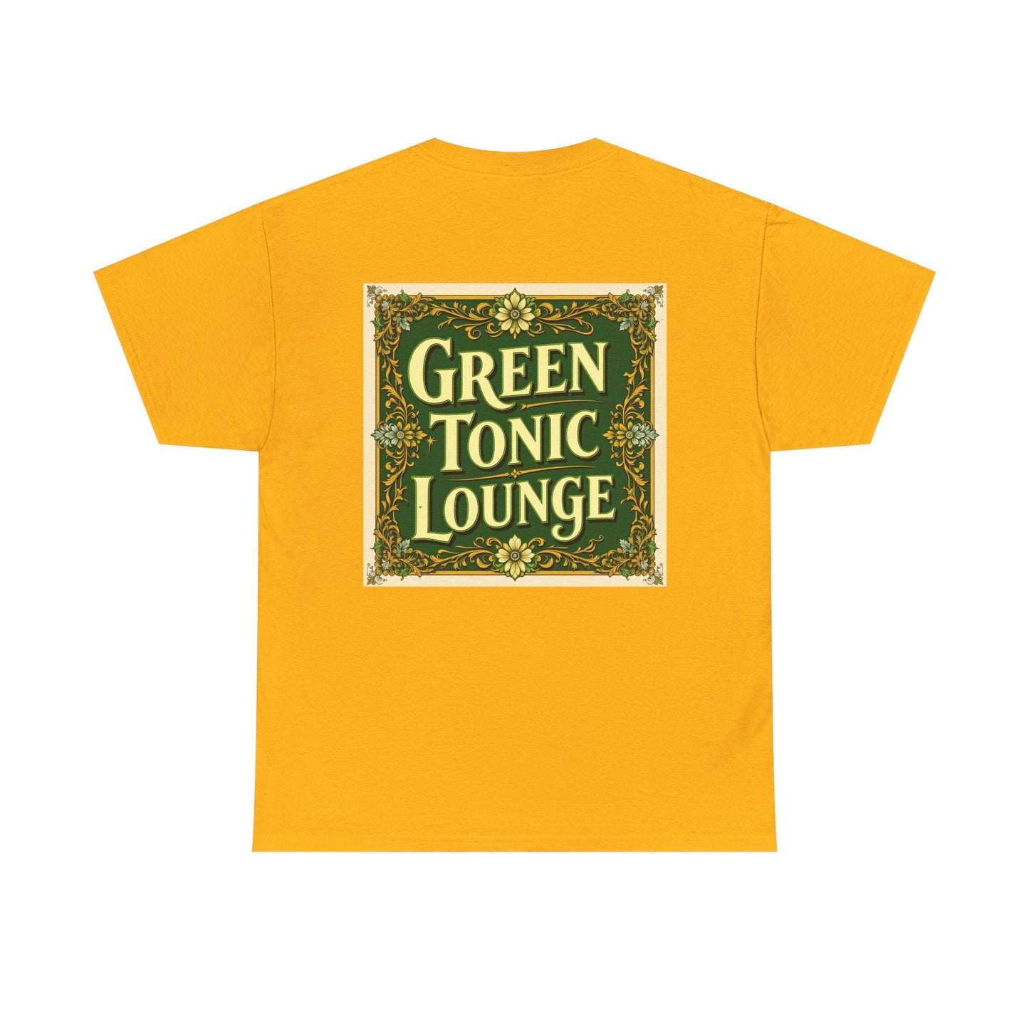 Green Tonic Lounge Tee | GTL Lettering & Art Deco Floral | Back of Shirt Graphic Design