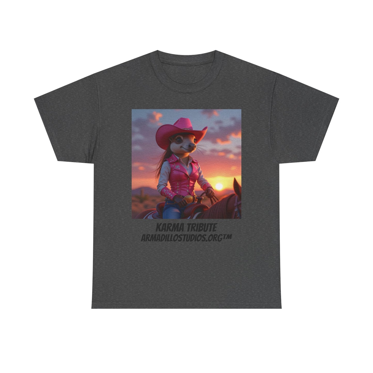 "Karma the Armadillo | Tribute | at sunset Tee Shirt | Her Edition | Western Style / No background"