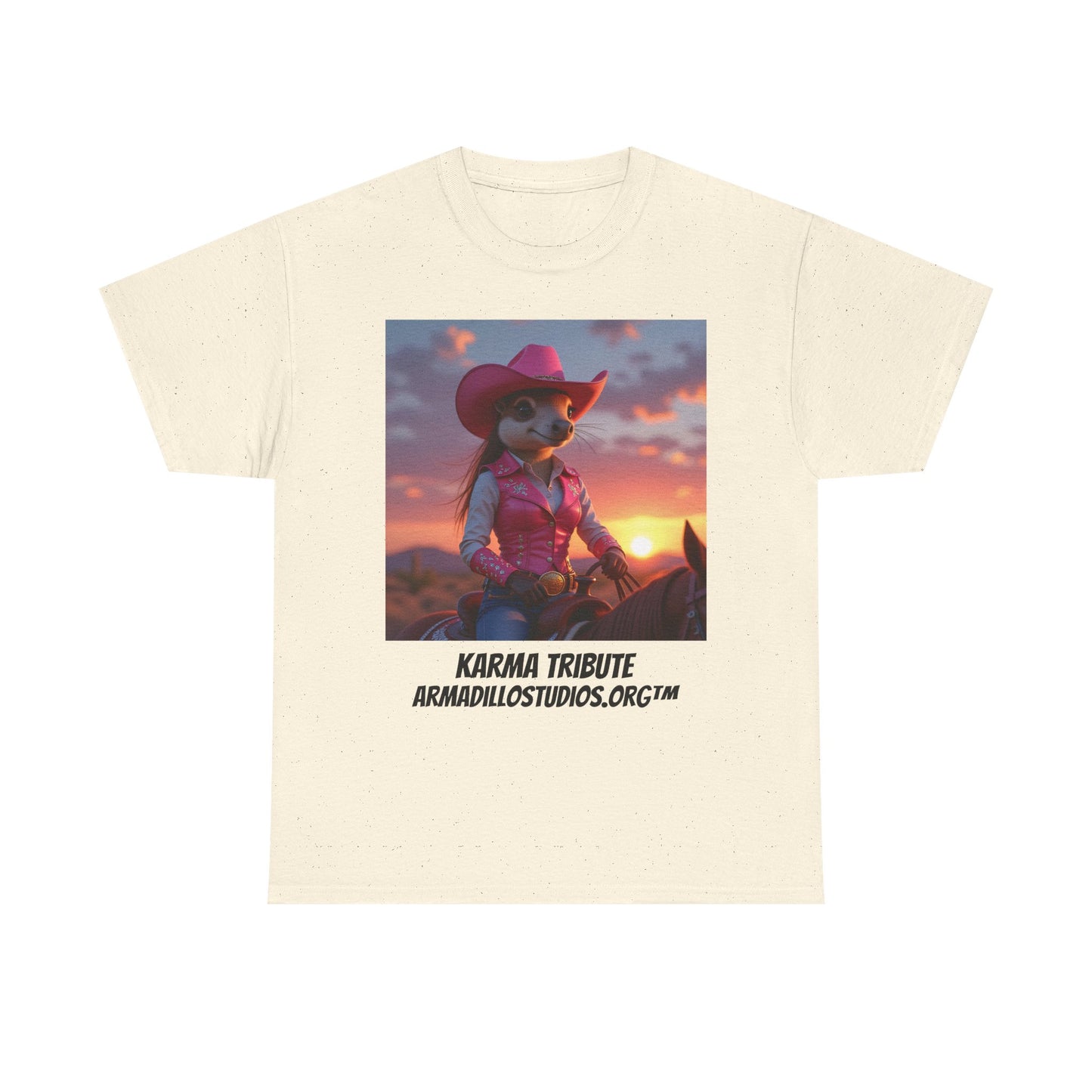 "Karma the Armadillo | Tribute | at sunset Tee Shirt | Her Edition | Western Style / No background"