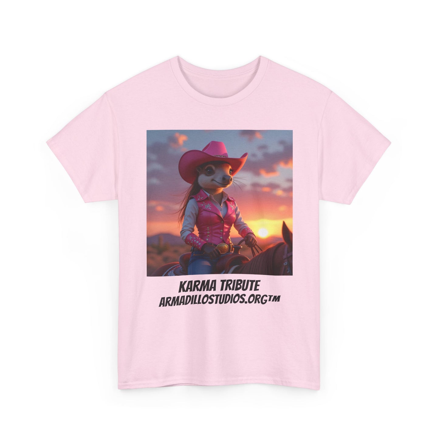 "Karma the Armadillo | Tribute | at sunset Tee Shirt | Her Edition | Western Style / No background"
