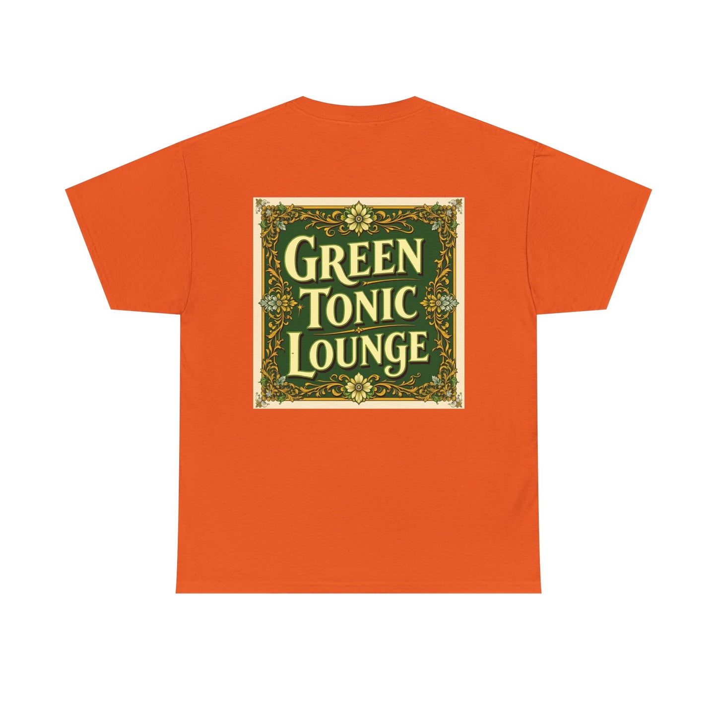 Green Tonic Lounge Tee | GTL Lettering & Art Deco Floral | Back of Shirt Graphic Design