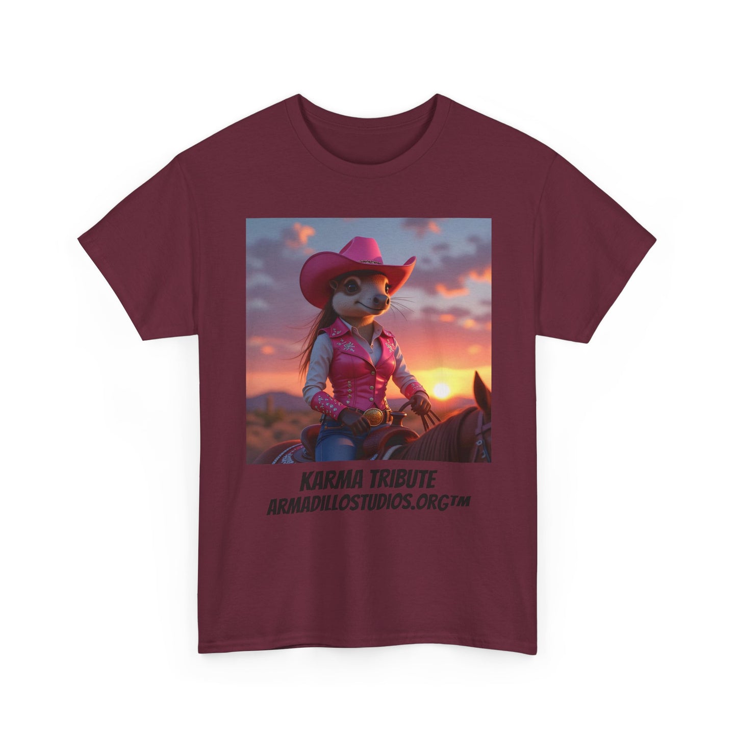 "Karma the Armadillo | Tribute | at sunset Tee Shirt | Her Edition | Western Style / No background"