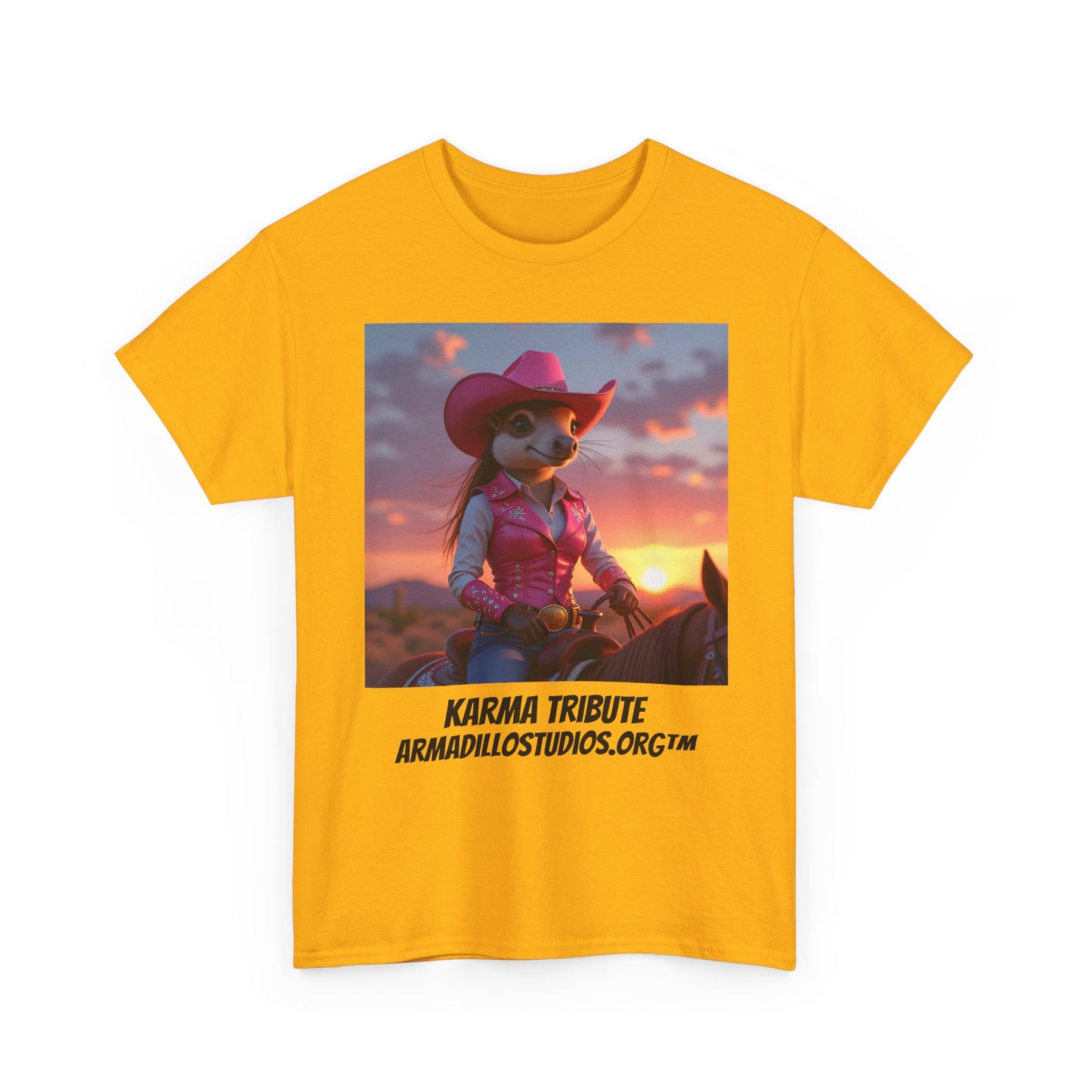 "Karma the Armadillo | Tribute | at sunset Tee Shirt | Her Edition | Western Style / No background"