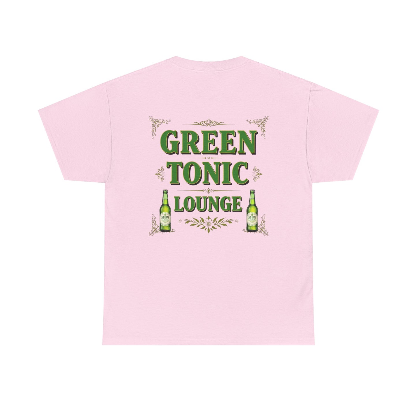 Green Tonic Lounge Tee | Bottles & Logo | Back of Shirt Graphic Design