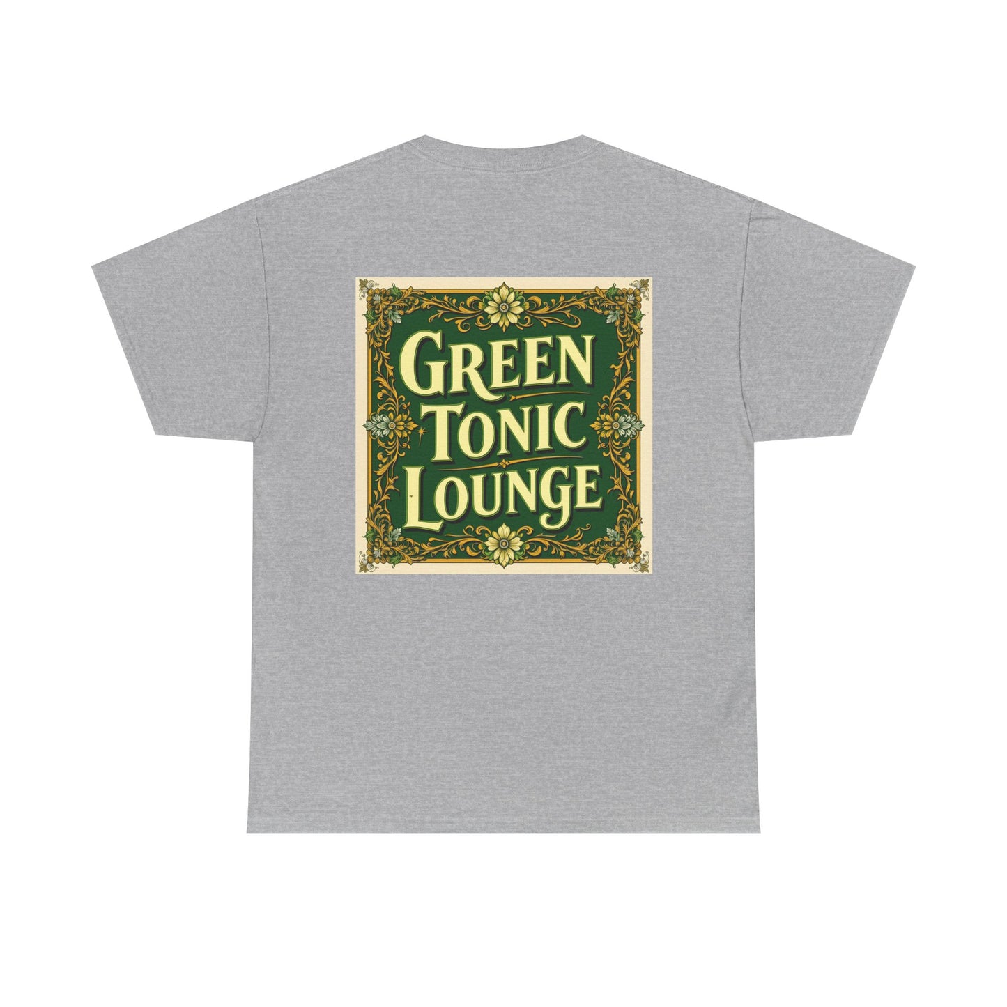 Green Tonic Lounge Tee | GTL Lettering & Art Deco Floral | Back of Shirt Graphic Design