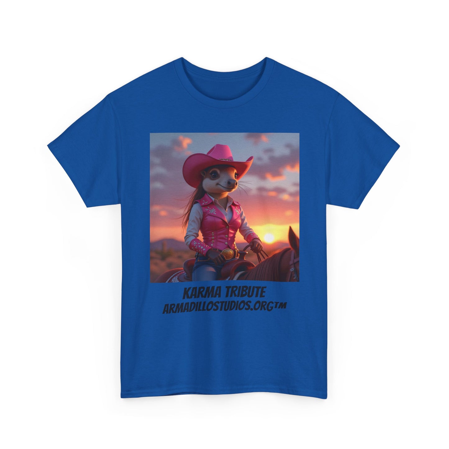 "Karma the Armadillo | Tribute | at sunset Tee Shirt | Her Edition | Western Style / No background"
