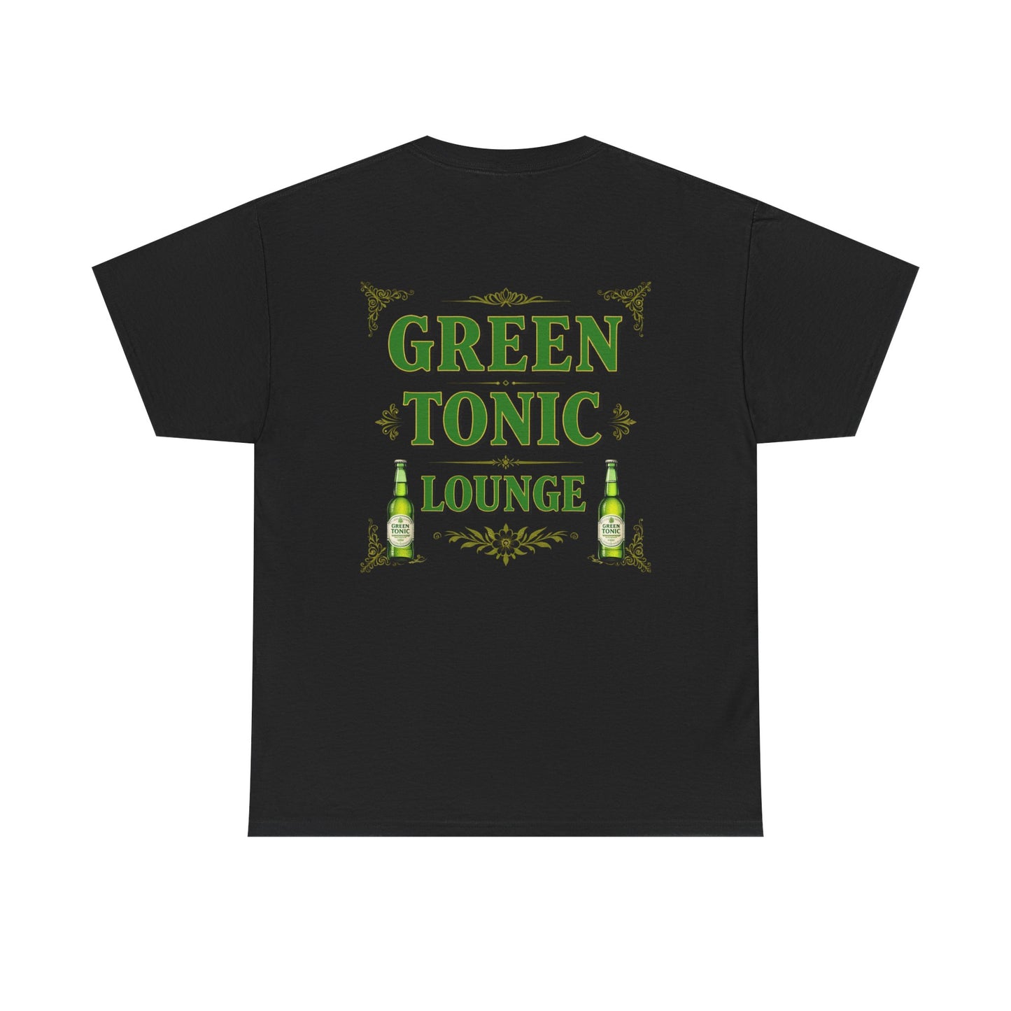 Green Tonic Lounge Tee | Bottles & Logo | Back of Shirt Graphic Design