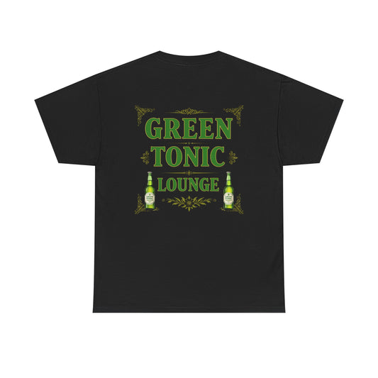 Green Tonic Lounge Tee | Bottles & Logo | Back of Shirt Graphic Design