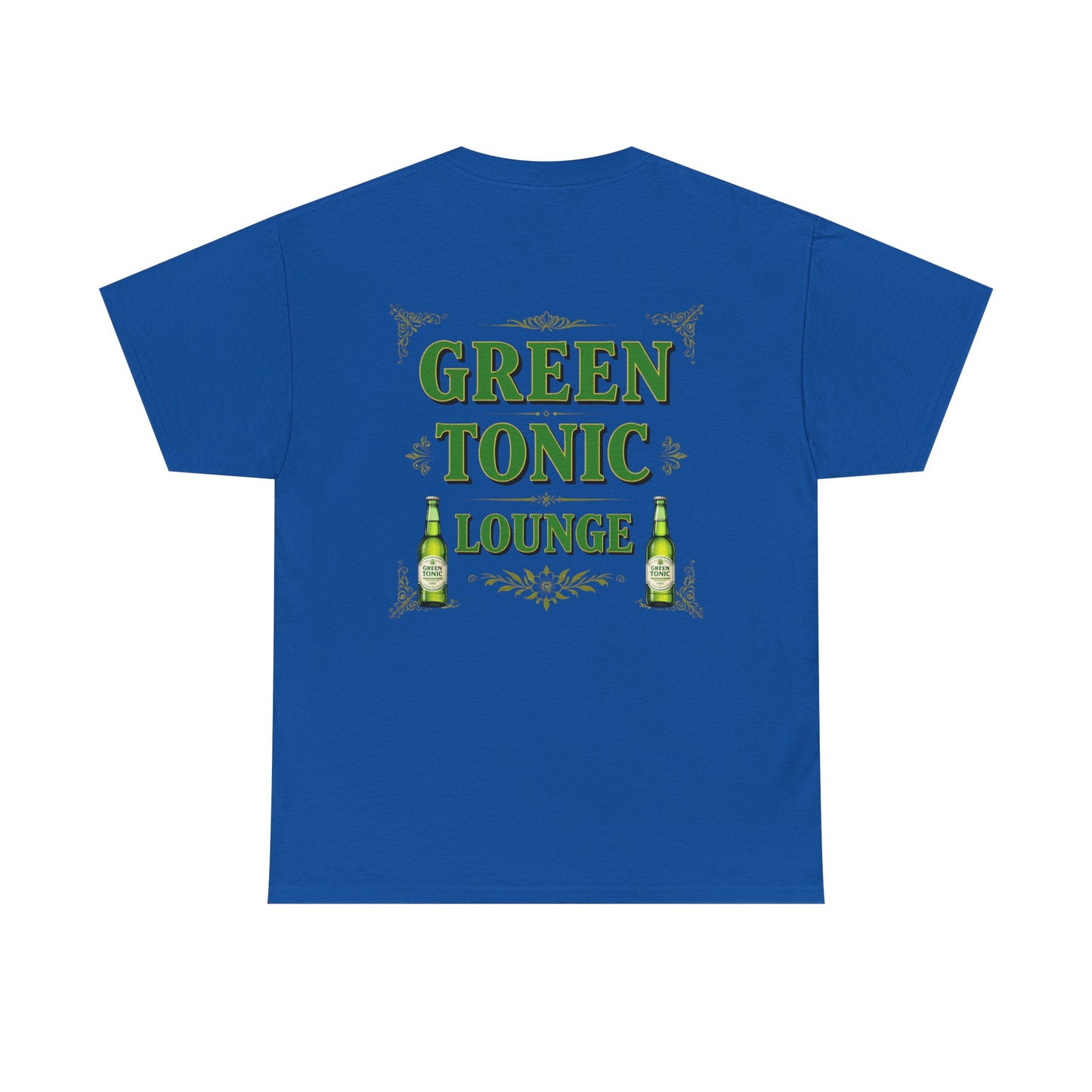 Green Tonic Lounge Tee | Bottles & Logo | Back of Shirt Graphic Design