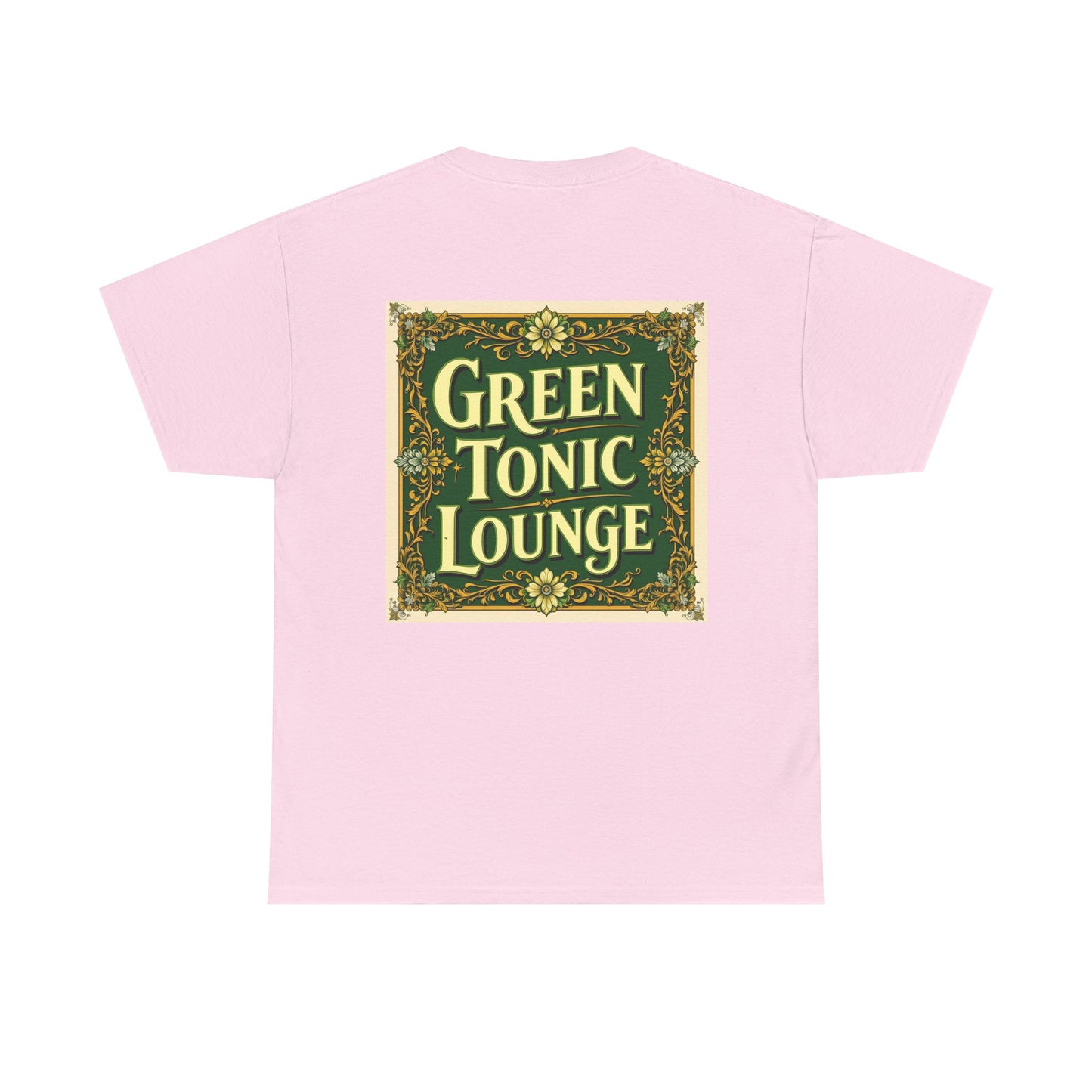 Green Tonic Lounge Tee | GTL Lettering & Art Deco Floral | Back of Shirt Graphic Design