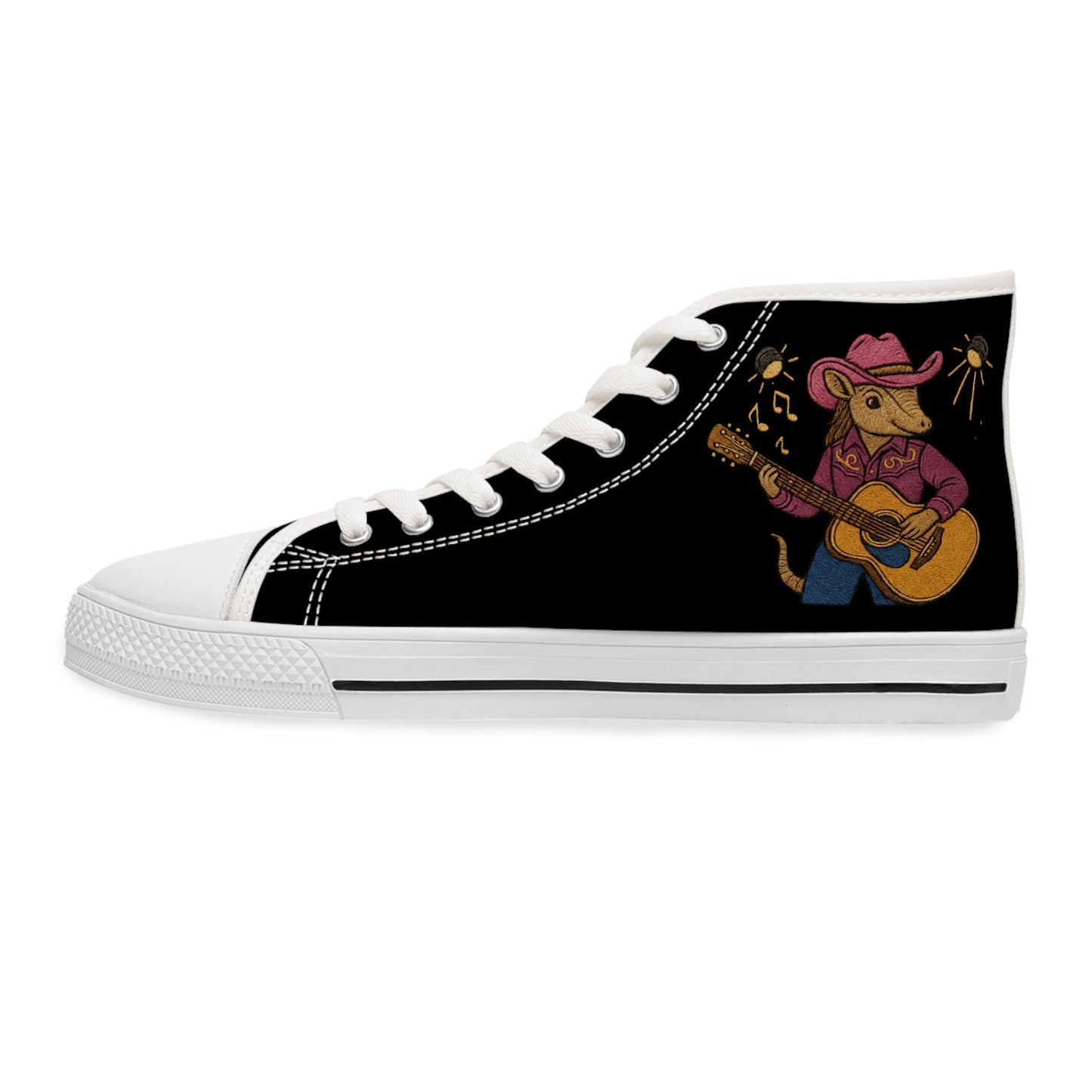 Karma the Armadillo | High Top Sneakers | Custom Embroidered Women's Footwear | Armadillostudios | Character Collection