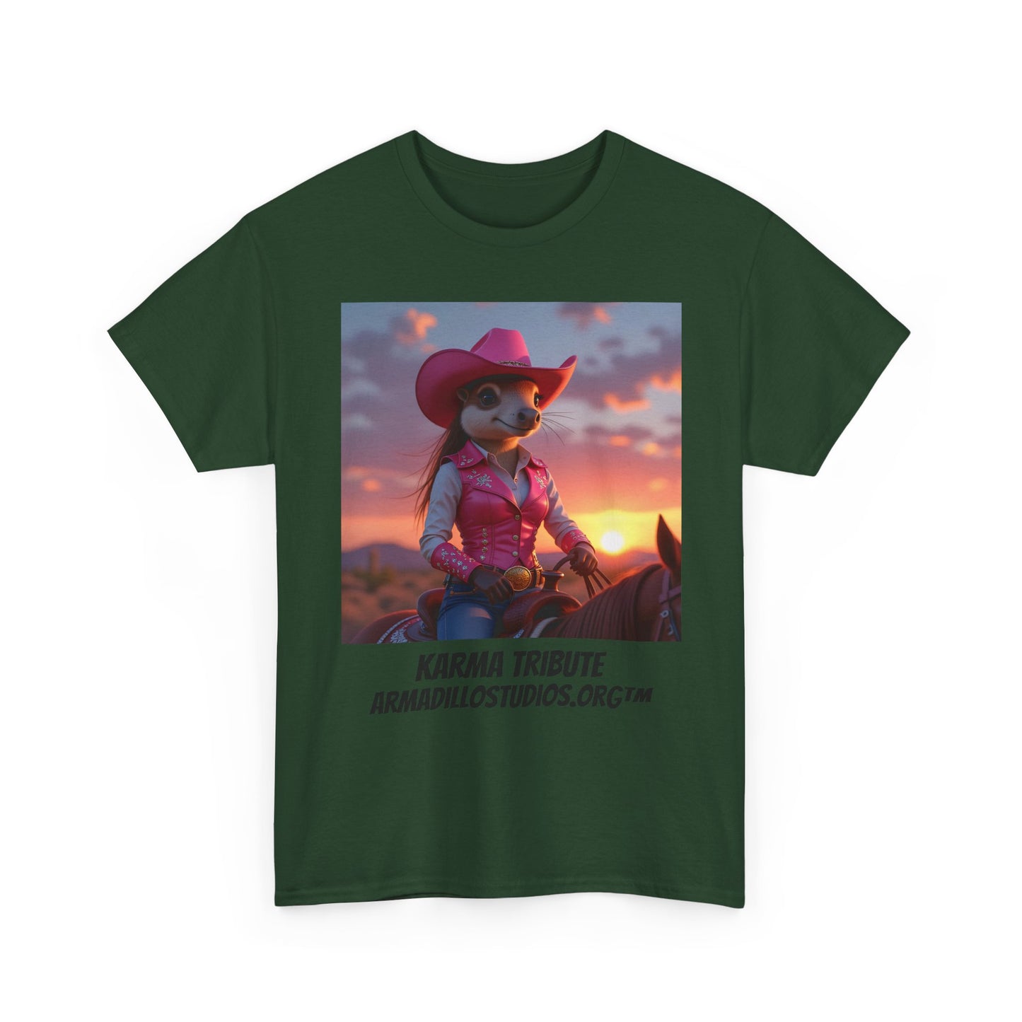 "Karma the Armadillo | Tribute | at sunset Tee Shirt | Her Edition | Western Style / No background"