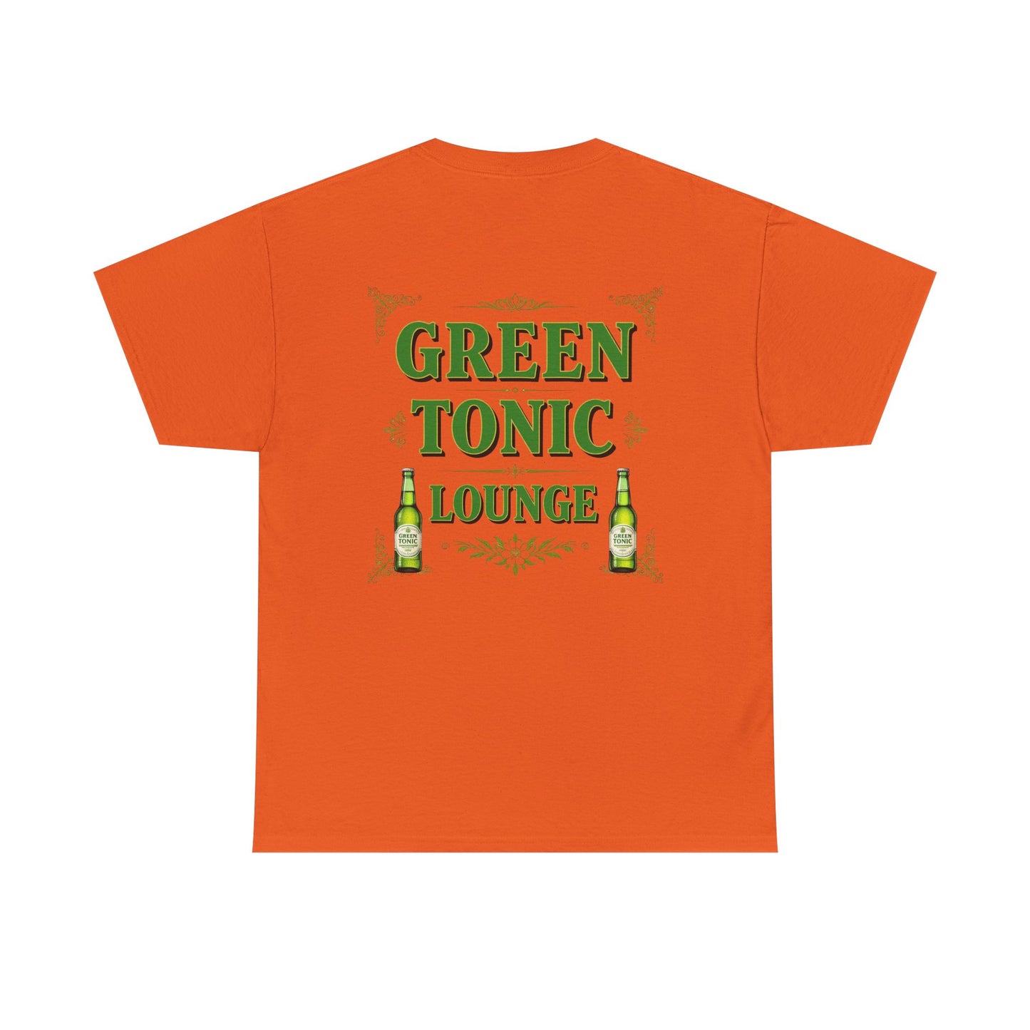 Green Tonic Lounge Tee | Bottles & Logo | Back of Shirt Graphic Design