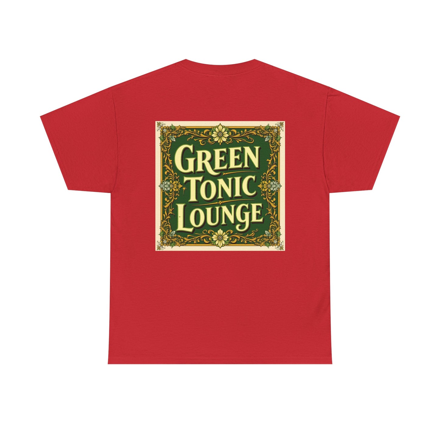 Green Tonic Lounge Tee | GTL Lettering & Art Deco Floral | Back of Shirt Graphic Design