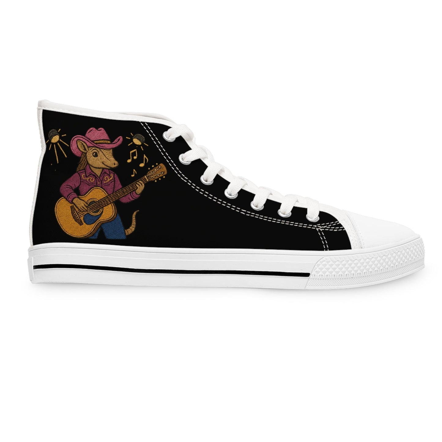 Karma the Armadillo | High Top Sneakers | Custom Embroidered Women's Footwear | Armadillostudios | Character Collection