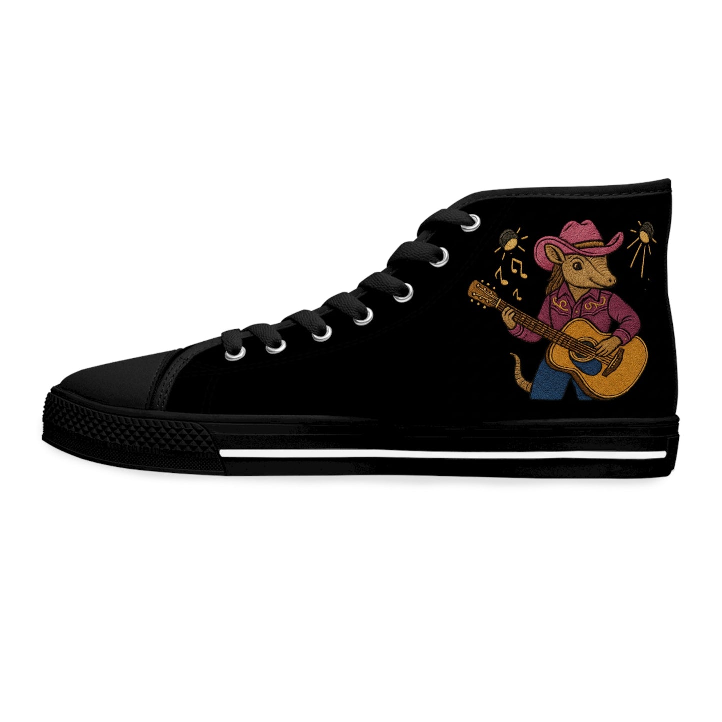 Karma the Armadillo | High Top Sneakers | Custom Embroidered Women's Footwear | Armadillostudios | Character Collection